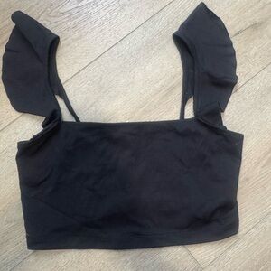 Free People Black Ruffle Strap Top